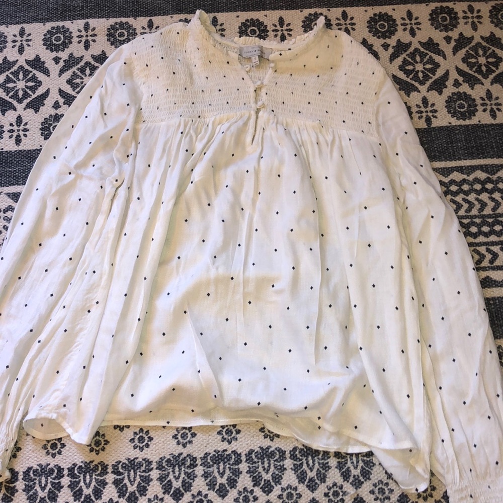 Lucky Brand White Flowy Blouse With Black Dots